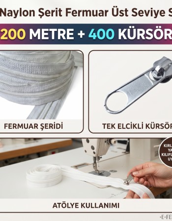 200 Metre T5 Naylon Şerit Fermuar + 400 Kürsör Atölye Paketi ST-T5T-NAYLON-200M400K