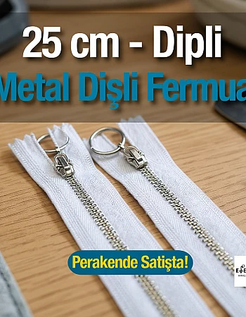 Metal Fermuar 25 cm T 5 Metal Dişli Beyaz Dipli  ZPHSN0025T5