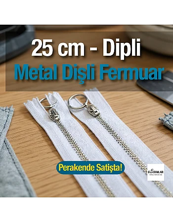 Metal Fermuar 25 cm T 5 Metal Dişli Beyaz Dipli  ZPHSN0025T5