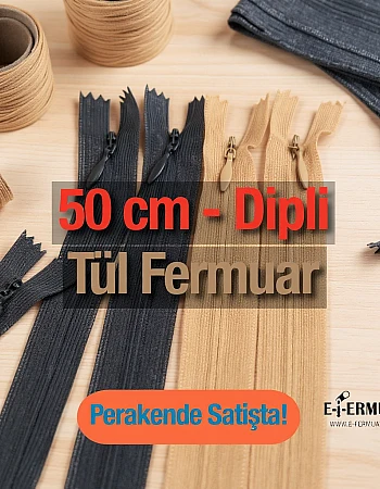 Gizli Fermuar 50 cm Tül Elbise ve Etek Fermuarı ZPHSN0050TUL
