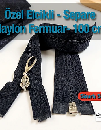 Naylon Özel Elcikli Ferace Fermuarı 100 Cm  Açık Uçlu (Separe)  -  PR00100T10