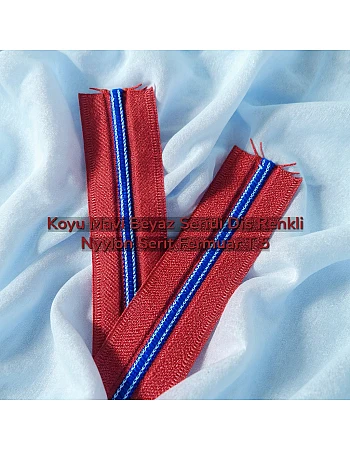 Koyu Mavi Beyaz Çizgili Diş Renkli Canlı Kırmızı bez renkli  Naylon Şerit Fermuar T5 - SRTNYLCBT5