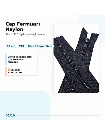 16 cm Nylon #5 Closed-End Pocket Zipper NC0016T10