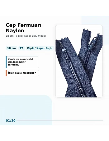 18 cm Nylon T7 Closed-End Pocket Zipper NC0018T7