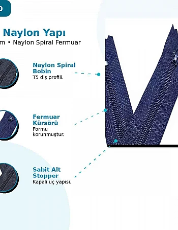 Pantolon ve Etek Fermuarı Naylon 20 cm T5 Kapalı Uçlu 25 Adet NC0020T5