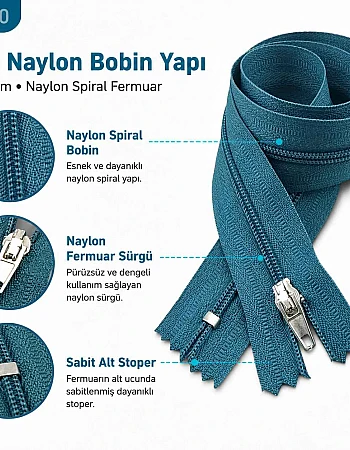 50 cm T5 Mavi Naylon Bobin Dipli Fermuar – Çanta ve Cep Fermuarı ZP0050t5M