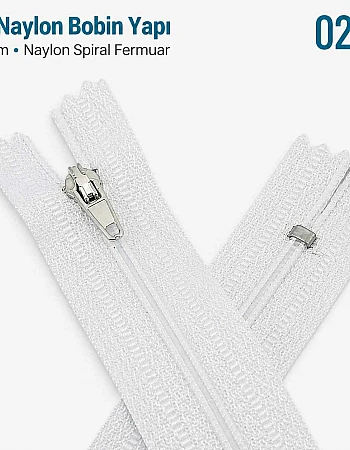 50 cm T5 Beyaz Naylon Bobin Dipli Fermuar – Çanta ve Cep Fermuarı ZP0050t5B