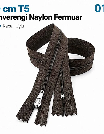 50 cm T5 Kahverengi Naylon Bobin Dipli Fermuar – Çanta, Cep ve Cüzdan Fermuarı ZP0050t5K