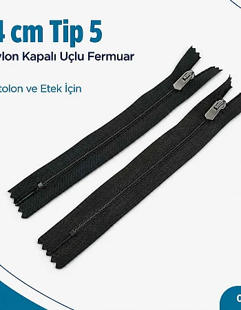 14 cm Tip 5 Naylon Kapalı Uçlu Pantolon ve Etek Fermuarı ZPS0014T5N