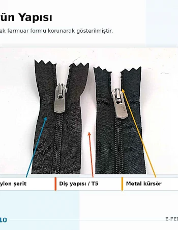 Pantolon ve Etek Fermuarı Naylon 16 cm T5 Kapalı Uçlu ZPS0016T5N