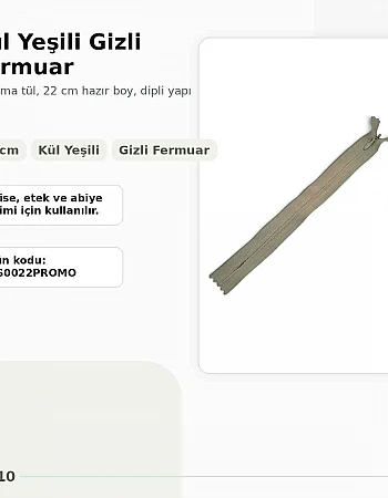 Gizli Fermuar Dokuma Tül Kül Yeşili 22 cm Dipli Elbise, Etek ve Abiye Fermuarı ZPS0022PROMO