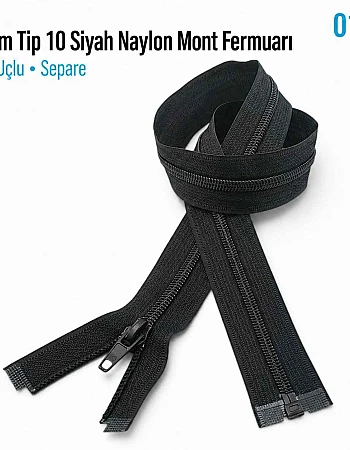 68 cm Tip 10 Siyah Naylon Separe Mont Fermuarı – Açık Uçlu Ceket Fermuarı ZPS0068T10