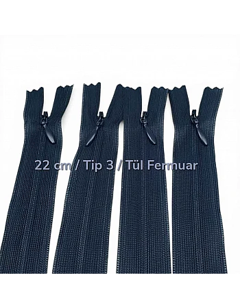 22 cm Tül Gizli Fermuar | Elbise ve İç Cep Uygulamaları İçin | ZPHSN0022TUL
