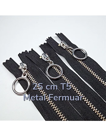 Metal Zipper 25 cm #5 0,27 yrd Metal Toothed White Bottom ZPHSN0025T5