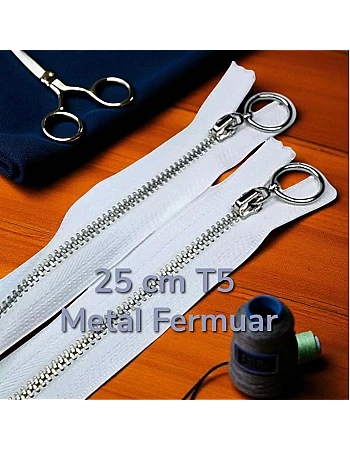 Metal Zipper 25 cm #5 0,27 yrd Metal Toothed White Bottom ZPHSN0025T5