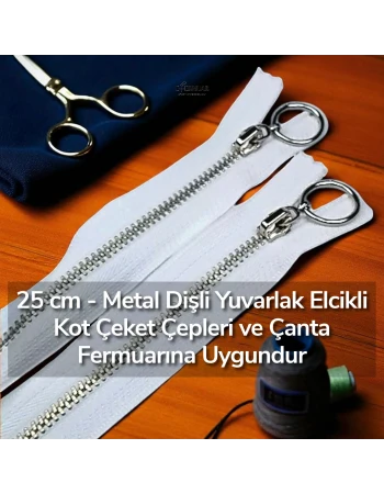 Metal Fermuar 25 cm T 5 Metal Dişli Beyaz Dipli  ZPHSN0025T5