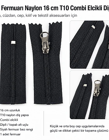  Naylon Cep Fermuarı 16 Cm Combi Elcikli Dipli -  NC0016T10C
