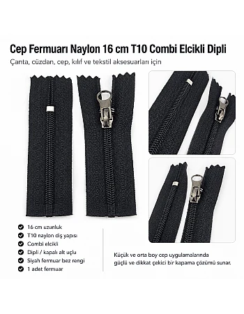 Nylon Pocket Zipper 16 cm Combi Handle Bottom - NC0016T10C