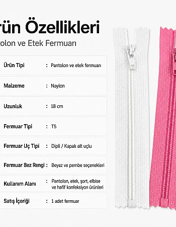 Naylon 18 Cm Cep Fermuarı  -  Dipli - NC0018T5