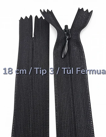 18 cm Tül Gizli Fermuar | Zarif Elbise ve Etek Dikimleri İçin | NC0018TUL