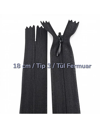 18 cm Tül Gizli Fermuar | Zarif Elbise ve Etek Dikimleri İçin | NC0018TUL