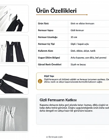35 cm Tül Gizli Fermuar | Elbise ve Abiye İçin Zarif Seçim | NC0035TUL