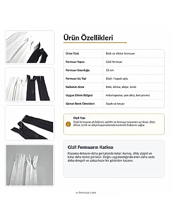 35 cm 13.77" Invisible Zipper with Tulle Tape | Elegant Dress and Eveningwear Zipper | NC0035TUL