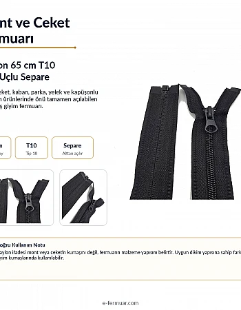 65 cm Naylon Mont Fermuarı | Açık Uçlu Separe Güçlü Kullanım | NC0065T10