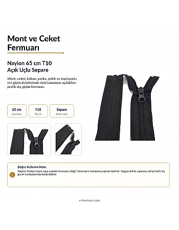 65 cm 25.59" Nylon Jacket Zipper | Open-End Separating Outerwear Zipper | NC0065T10