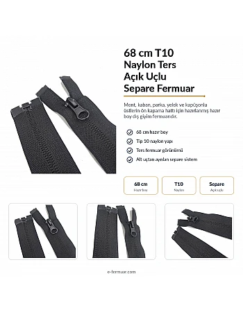 Nylon 68 cm Jacket Zipper Open End (Separate) - NC0068T10