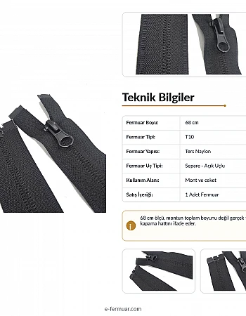 Naylon 68 Cm Mont Fermuarı Açık Uçlu (Separe)  -  NC0068T10