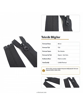 Nylon 68 cm Jacket Zipper Open End (Separate) - NC0068T10