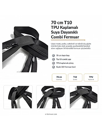 70 cm TPU Su Geçirmez Fermuar | Teknik ve Modern Dış Giyim İçin | NC0070SG