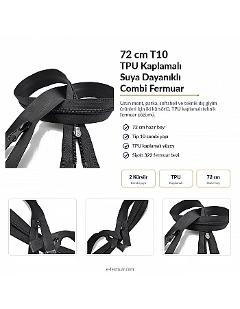 72 cm TPU Su Geçirmez Fermuar | Uzun Teknik Dış Giyim İçin Güçlü Seçim | NC0072SG