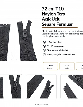 72 cm Naylon Mont Fermuarı | Açık Uçlu Separe Uzun Dış Giyim Modeli | NC0072T10