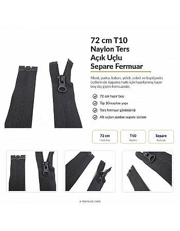 72 cm 28.34" Nylon Jacket Zipper | Long Open-End Outerwear Zipper | NC0072T10