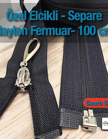 Naylon Özel Elcikli Ferace Fermuarı 100 Cm  Açık Uçlu (Separe)  -  PR00100T10