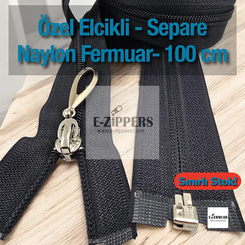 Naylon Özel Elcikli Ferace Fermuarı 100 Cm  Açık Uçlu (Separe)  -  PR00100T10