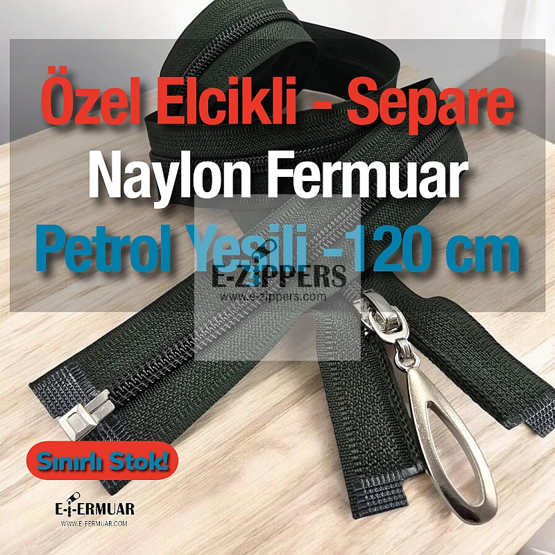 Naylon Özel Elcikli Ferace Fermuarı 120 Cm  Açık Uçlu (Separe)  -  PR00120T10