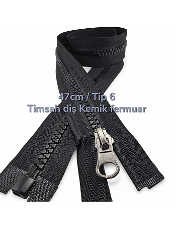 47 cm Timsah Diş Kemik Mont Fermuarı | Açık Uçlu Separe Kısa Model | PR0047T6TMS