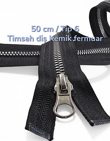 50 cm Timsah Diş Kemik Mont Fermuarı | Açık Uçlu Separe Kısa Model | PR0050T6TMS