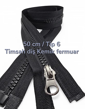 50 cm Timsah Diş Kemik Mont Fermuarı | Açık Uçlu Separe Kısa Model | PR0050T6TMS