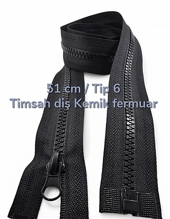 51 cm T6 Timsah Diş  Açık Uçlu Separe Kemik Fermuar  | Mont ve Ceket İçin | PR0051T6TMS