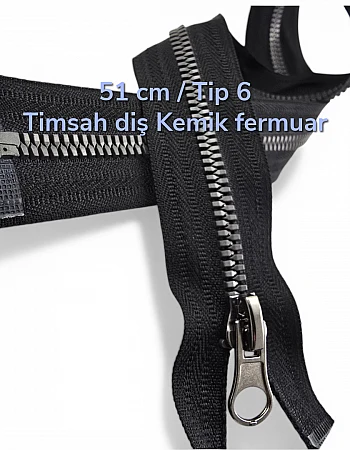 51 cm T6 Timsah Diş  Açık Uçlu Separe Kemik Fermuar  | Mont ve Ceket İçin | PR0051T6TMS