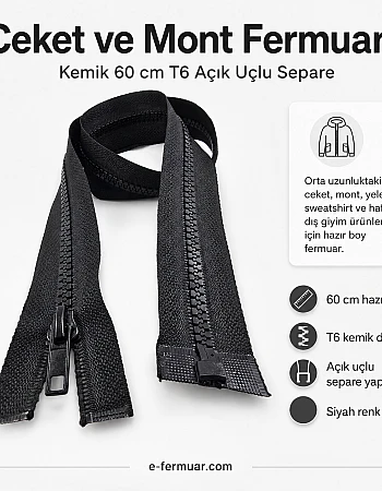 Kemik Mont Fermuarı Açık Uçlu (Separe) 60 Cm -  PR0060T6