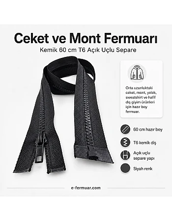 Kemik Mont Fermuarı Açık Uçlu (Separe) 60 Cm -  PR0060T6