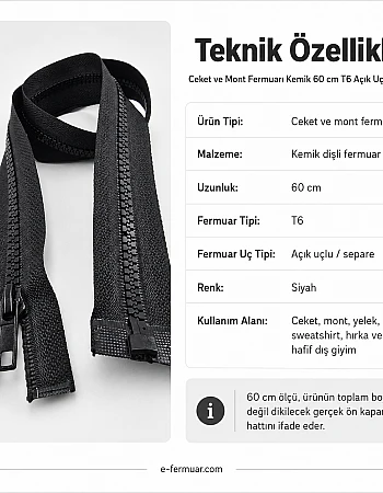 Kemik Mont Fermuarı Açık Uçlu (Separe) 60 Cm -  PR0060T6
