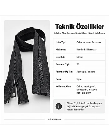 Kemik Mont Fermuarı Açık Uçlu (Separe) 60 Cm -  PR0060T6