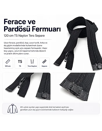 120 cm 47.24" Reversed Abaya Zipper | Clean Long Garment Style | ZP00120S