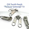 Çadır ve ağır kullanım için ideal, çift elcikli Tip 9 kemik fermuar kursörü.